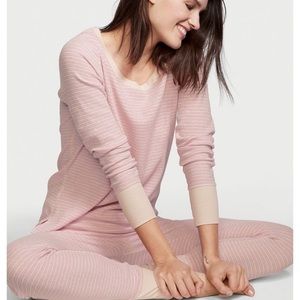 Beautiful sparkly Victoria’s Secret pink striped thermal pajamas S